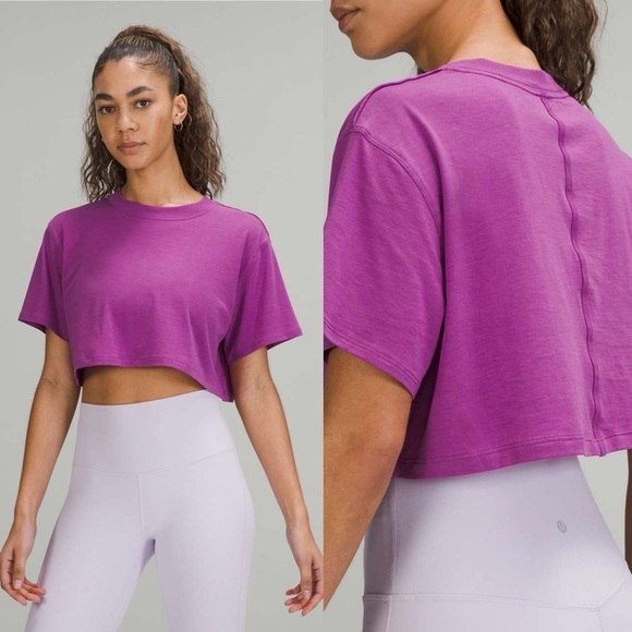 lululemon athletica Tops - Lululemon All Yours Cropped T-Shirt Vivid Plum